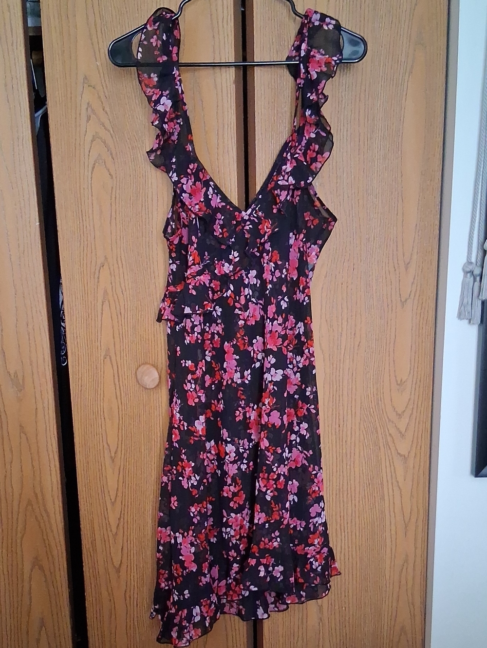 Adore Me "Carrie" Black & Pink Asymmetrical Sheer Slip Dress Large New